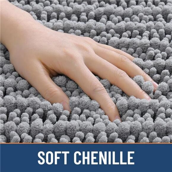 Grey Chenille Bath Mat 30x20 Soft Microfiber Bathroom Rug Non Slip Absorbent - Picture 4 of 7